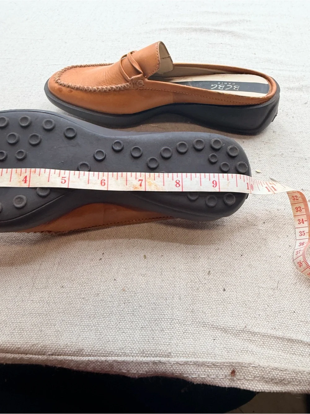 BCBG Paris Brown Leather Slip-On Loafers with Metal Bit